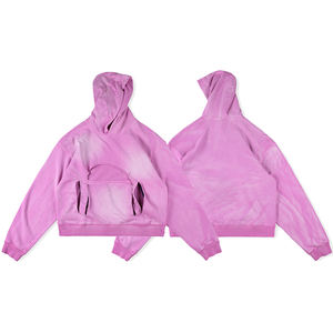 Sudaderas y Hoodies de Algodón Vintage para Hombre, Estilo Streetwear, con Triple Bolsillo, Efecto Desgastado y Agujeros, Estilo Kanye West, Venta al Por Mayor - Product Image 1