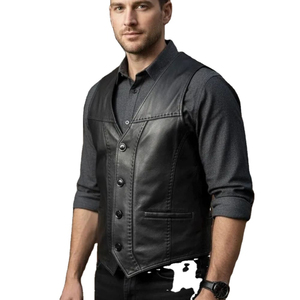 Gilet en cuir pour homme, en cuir de vache véritable, gilet de motard, veste sans manches, gilet personnalisé, logo OEM, fournisseur en gros - Product Image 1