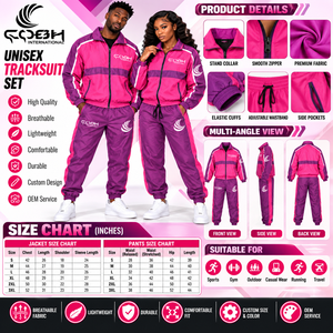 Unisex Tracksuit Set Pink Purple Color Block Sporty Full <b>Zip</b> Windbreaker <b>Joggers</b> <b>with</b> Side <b>Pockets</b> and Logo Print - Product Image 6