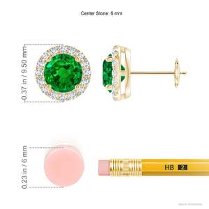 Classic round emerald halo design with brilliant diamond surround, four-prong setting and elegant 14kt yellow gold finish - Product Image 2