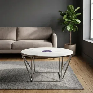 Modern Round Coffee and Side <b>Table</b> with Marble Top and Metal Frame Living Room Furniture Decorative Accent <b>Table</b> - Product Image 1