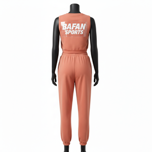 Ensemble haut court et pantalon pour femme, polyester et élasthanne 220 GSM, couleur unie, logo personnalisé par transfert thermique, ensembles pour femmes - Product Image 2