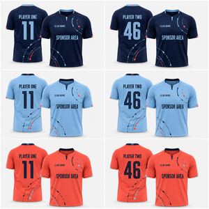 เสื้อฟุตบอลคอวีพิมพ์ลายแบบรีดร้อนตามสั่ง ยูนิเซ็กซ์ ระบายเหงื่อได้ดี ผลิตจากโพลีเอสเตอร์ตาข่าย 100% ชุดทีมสำหรับผู้ใหญ่ ไซส์พลัสทุกขนาด - Product Image 1