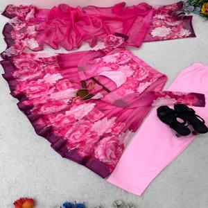 VASTRA COTTAGE Conjunto de Vestido de Organza y Seda con Estampado Digital para Mujer, con Pantalón de Choli con Volantes Completos y Detalles de Cinta, y Dupatta - Product Image 3