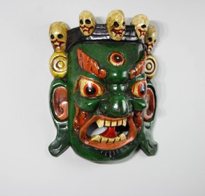 Masque Bhairav en bois fait main à suspendre au mur, masque bouddhiste tibétain traditionnel, décoration ethnique, art mural tribal - Product Image 4