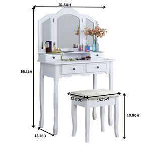 Sanlo Silver Makeup <b>Vanities</b> Set Wooden <b>Vanity</b> <b>Table</b> and <b>Stool</b> - Product Image 6