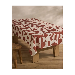 Mantel Geométrico Bicolor Marrón Beige, Cubierta de Mesa de Comedor de Algodón, Tamaño Personalizado, Peso Personalizado, Diseño Moderno, OEM ODM India - Product Image 1