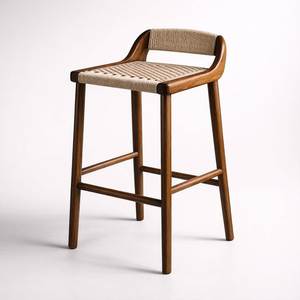 Chaise de bar de style japonais Japandi, structure en teck de qualité supérieure avec corde confortable - Product Image 1