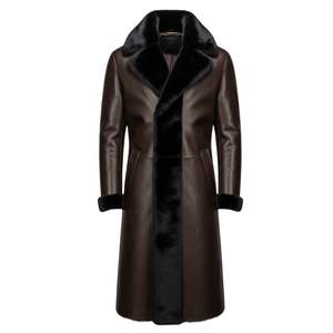Manteau long tendance de haute qualité en cuir véritable avec col en fourrure, faible MOQ, manteau long en cuir et fourrure personnalisé et élégant - Product Image 4