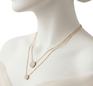 Collar de Doble Capa de Oro Sólido de 18K de Primera Calidad con Disco de Diamantes, Joyería con Diamantes de Laboratorio Redondos, Collar de Boda, Regalo de Aniversario para Mujer - Product Image 4