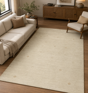 Tapis en laine noué à la main rouge rubis, design classique minimaliste à bordure florale, tapis décoratif de luxe fait main avec franges et pompons - Product Image 1