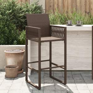 Tabouret de bar de jardin en rotin PE marron avec structure en acier thermolaqué, taille standard - Product Image 1