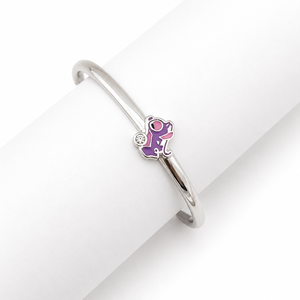 925 Sterling Silver Pink Cat Enamel Kids <b>Bangle</b> Bracelet <b>Set</b> High Polish Cartoon Animal Design for Girls Daily Wear Party Gift J - Product Image 2