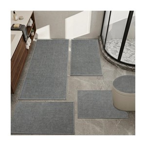 Tapis de bain rectangulaires gris, ensemble de 4 pièces, avec dos antidérapant en caoutchouc pour salle de bain, en polyester tissé, lavable en machine - Product Image 4