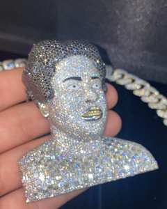 Personalized Custom Face Necklace Micro Paved Moissanite 3D Pendant Fashion Iced Sterling <b>Silver</b> Gold Plated Hip Hop Rock Unisex - Product Image 3