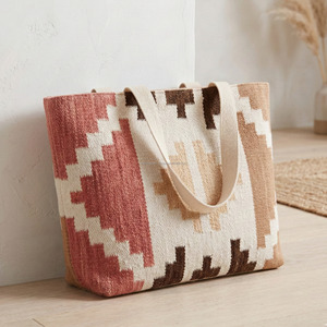 Bolso de Hombro Kilim con Patrón de Flechas Amarillas para Mujer, Bolso de Compras Kilim Turco Hecho a Mano, Bolso para Ropa India con Doble Correa - Product Image 2