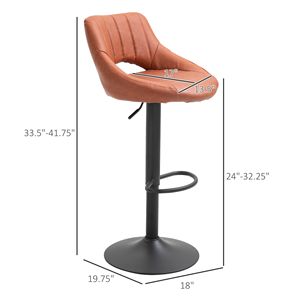 Lot de 2 tabourets de bar modernes à hauteur réglable chaises avec base ronde en métal et repose-pieds marron - Product Image 3