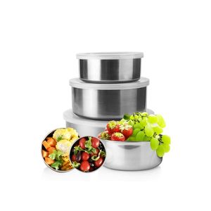 Stainless Steel Food Storage Containers Round Stackable with Plastic Lids for Fridge Meal Prep Freshness Preservation - Product Image 1