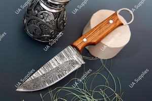 Couteau à lame fixe artisanal en acier Damas, pointe tombante, manche en bois d'olivier, pour la chasse, le camping, la survie en extérieur, EDC multifonction, DIY - Product Image 2