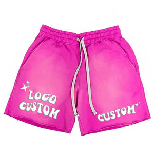 Shorts décontractés pour hommes en coton épais, délavés à l'acide, style streetwear, couleur unie - Product Image 2