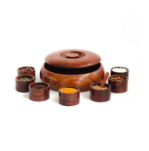 Wood Spice <b>Box</b> Round Shape Wood <b>Herbs</b> <b>Box</b> With Lid Wooden Craft Seasoning Masala Storage <b>Box</b> - Product Image 1