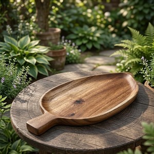Plato de madera con forma de hoja y asa, perfecto para ensaladas, frutas, aperitivos, elegante plato de madera natural para servir en el hogar o en cafeterías. - Product Image 4
