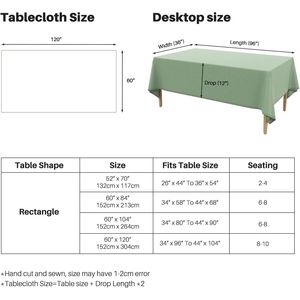 Sage Green Rectangle Linen <b>Table</b> Cloth Waterproof Wrinkle-Free Wipeable Textured Dining <b>Table</b> <b>Cover</b> - Product Image 2