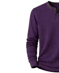 <b>Mens</b> Waffle <b>Henley</b> Long Sleeve Thermal T Shirt Purple Casual Button Neck Winter Wear <b>Top</b> Cotton Slim Fit Breathable Fabric - Product Image 3