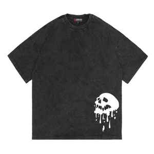 เสื้อยืดเดนิมโอเวอร์ไซส์ผู้ชาย แขนสั้น คอกลม สีพื้น ผ้าฝ้ายฟอก สไตล์ลำลอง ทรงปกติ - Product Image 5