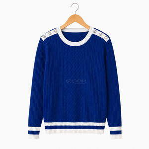 เสื้อคาร์ดิแกนอะคริลิคสีน้ำเงินคอวี แขนยาว แต่งขอบสีขาว พร้อมกระดุมที่ไหล่ ของ Cosh International Sisterhood Sorority - Product Image 5