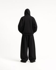 <b>Men</b> Oversized Hooded Sweatshirt Set Solid <b>Black</b> Fleece Cotton Breathable Regular Fit Autumn Wear - Product Image 1