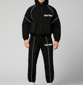 Custom Printed Solid Polyester/Nylon <b>Zip</b>-<b>Up</b> Reflective Sport <b>Jacket</b> Pants Set Breathable Eco-Friendly Windproof Lightweight - Product Image 6