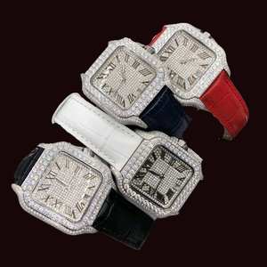 Luxury <b>Men's</b> Stainless Steel Wristwatch Roman Numerals Custom Iced Sterling Silver Moissanite Diamond Band Glass Antique Analog - Product Image 1