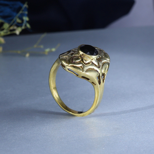 Onyx Floral Statement <b>Ring</b> | <b>Gold</b> Plated Brass <b>Cocktail</b> - Product Image 2