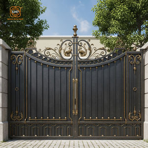 Portails en treillis de fer forgé pour entrée de villa de luxe néoclassique, en acier galvanisé à chaud forgé à la main, prix usine sur mesure - Product Image 1