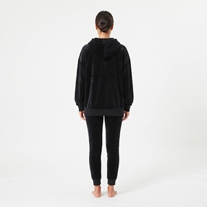 Wholesale Women's Solid <b>Velvet</b> Blend <b>Tracksuit</b> Set Oversized Zip Up Sweatshirt Elastic Waist Slim Leg Pants Winter Loungewear - Product Image 2