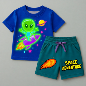 Ensemble de vêtements d'été pour enfants, t-shirt et short en coton, tenue décontractée respirante, deux pièces, taille personnalisée, commande OEM sur mesure - Product Image 3