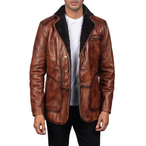 <b>Men</b> Leather <b>Coat</b> Button Front <b>Long</b> Outerwear Classic Design <b>Men</b> Leather Fashion <b>Coat</b> Belted Waist <b>Long</b> Leather <b>Coat</b> - Product Image 1