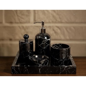 Luxury Black Marble Bathroom Set Four-Piece Rectangle Tray Soap Dispenser <b>Toothbrush</b> <b>Holder</b> With Easy To Clean Feature - Product Image 1