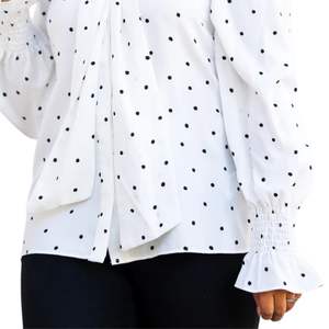 AKA Blusa de lunares para mujer, blusa de manga larga con cuello anudado, blusa elegante informal de oficina con puntos blancos y negros - Product Image 6