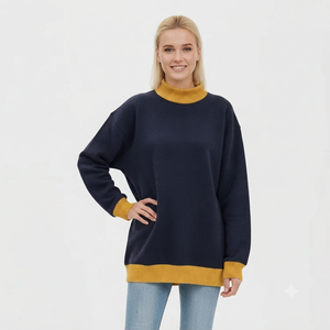 Women's Breathable 100% Cotton French Terry Fleece Mock Neck Varsity Sweatshirt Embroidered Lettering Design Winter Front - Product Image 3