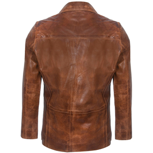 Men's Brown Genuine Leather <b>Jacket</b> Turn-down Collar Single Breasted Regular Length Solid Color <b>Smart</b> Casual Autumn Wear - Product Image 3
