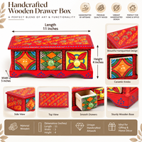 Boîte de rangement en bois peinte à la main avec 3 tiroirs |   Décoration traditionnelle indienne pour la maison |   Armoire à tiroirs en bois décorative