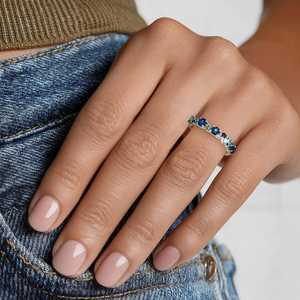 Joyería Fina al por Mayor, Anillo de Oro Blanco Sólido de 18k para Mujer con Piedras Preciosas Naturales Multicolores, Topacio, Aguamarina, Zafiro, Diamante - Product Image 3