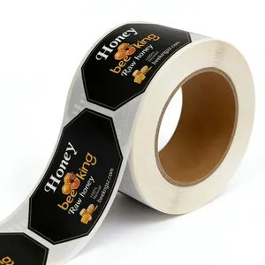 Étiquettes personnalisées pour pots de miel, impression dorée, papier texturé, autocollant de scellage pour couvercle, matériau PE durable pour bocaux Mason et bouteilles de conserve - Product Image 1