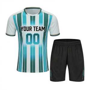 Conjunto de Uniforme de Fútbol Personalizado para Hombre, Camiseta de Manga Corta a Rayas Transpirable de Poliéster con Pantalones Cortos Negros de Cintura Elástica para Todas las Temporadas - Product Image 1