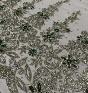 Tela de Malla de Encaje Bordada con Pedrería Hecha a Mano, de Lujo, con Cristales Brillantes, para Vestidos de Fiesta, Accesorios de Novia - Product Image 3