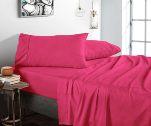 300 TC Luxury Hot Pink Cotton Bedsheet Set Soft Durable Hypoallergenic <b>Bedding</b> for Home Hotel Boutique, easy to use - Product Image 1