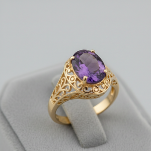 Blue Amethyst Engagement Style <b>Ring</b> Oval Cut, 925 Sterling Silver 18K Gold Plated Anniversary Gift <b>Ring</b> - Product Image 4