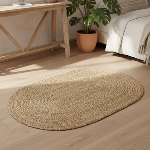 Scandinavian Style Living Room Decor Oval Jute Braided Area <b>Rug</b> Solid Color Non Slip Flat Pile - Product Image 3